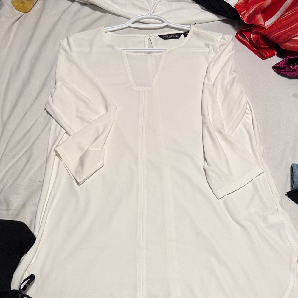 Nina Leonard Cream Women's Tunic Top